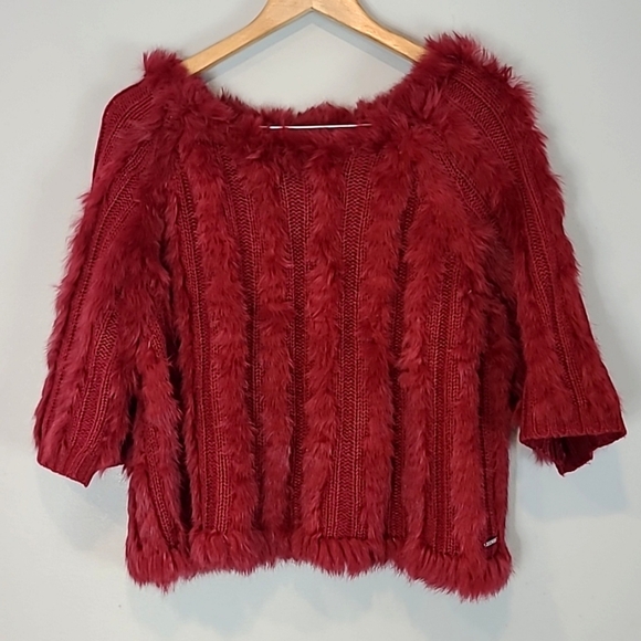 Y2K Wool blend Faux Fur Sweater Red Oversized Winter Ski Bohemian Valentines - Picture 1 of 8